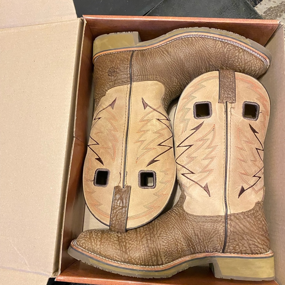Brown boots owned for less than 30 days in great condition.